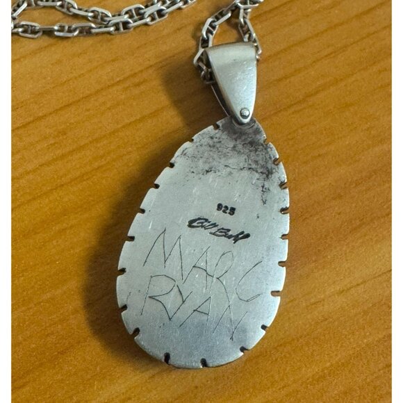 18k Gold & Sterling Silver Necklace Pendant Huge High Grade Kingman Turquoise - Picture 6 of 9